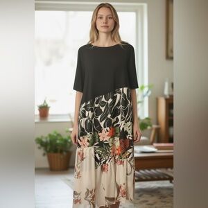 SHANA Floral Black and White Maxi Dress, S